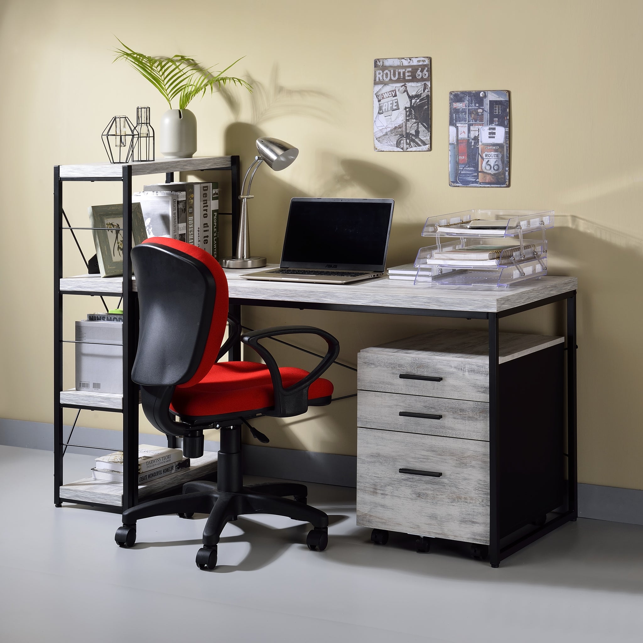 Bob Antique White & Black Finish Writing Desk Antique White,Black Metal,Synthetic Wood