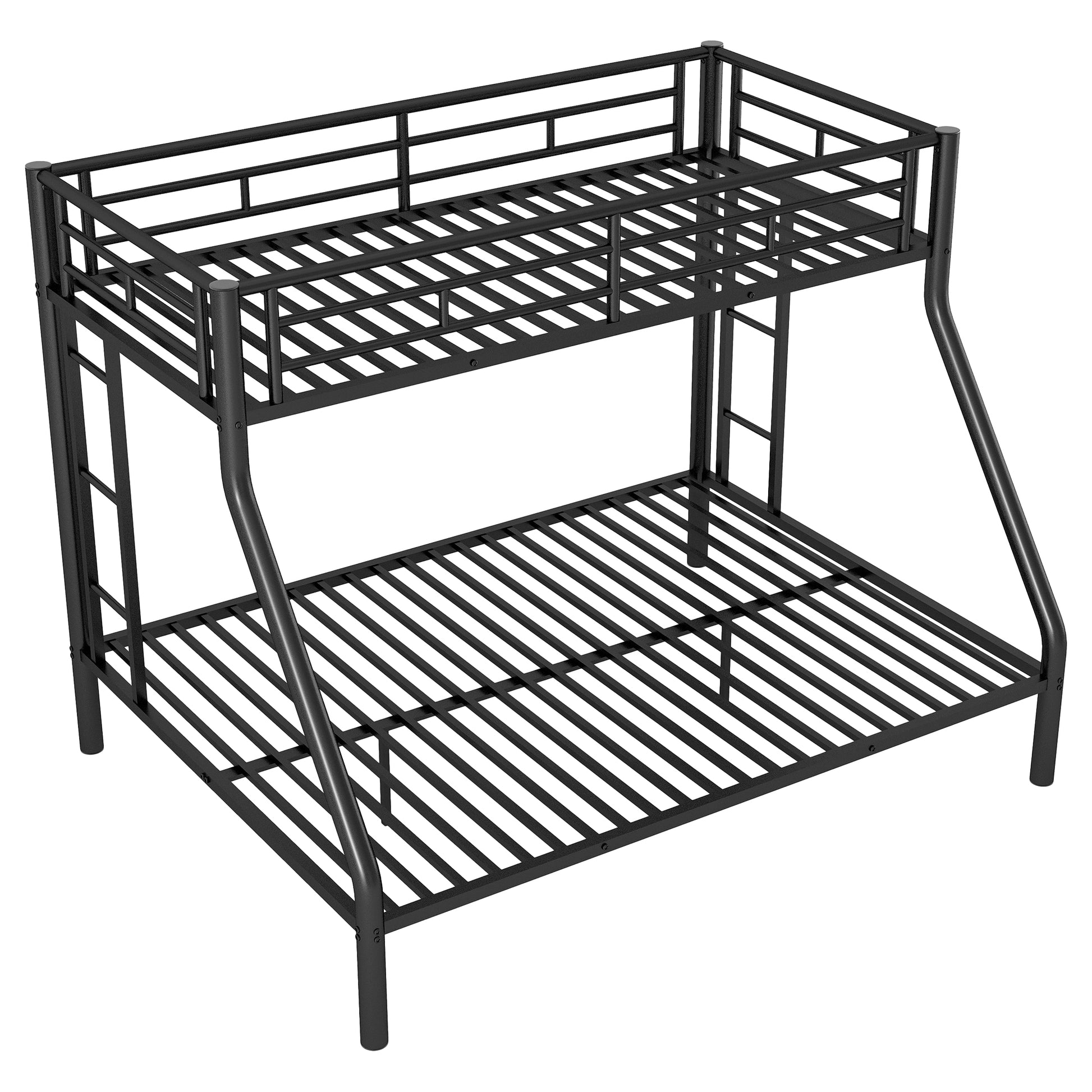 Twin Xl Over Queen Metal Bunk Bed With Ladder And Guardrails, Black Box Spring Not Required Twin Xl Black Metal Metal