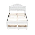 Full Size Upholstered Platform Bed With Tufted Headboard, Led And 2 Drawers, White Box Spring Not Required Full White Wood Bathroom Bed Frame Faux Leather Upholstered