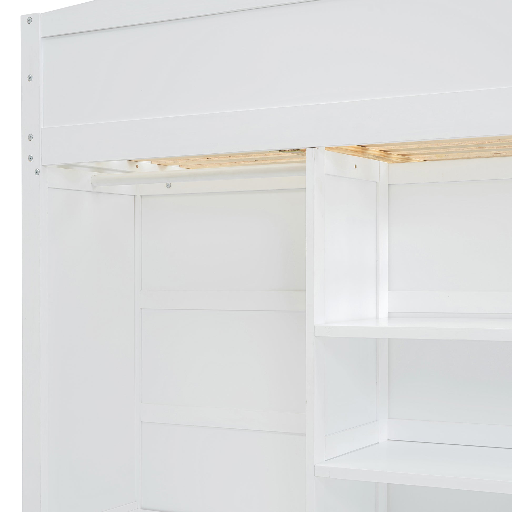 Full Size Loft Bed With Desk, Wardrobes, 4 Drawers And 4 Shelves White Full White Solid Wood