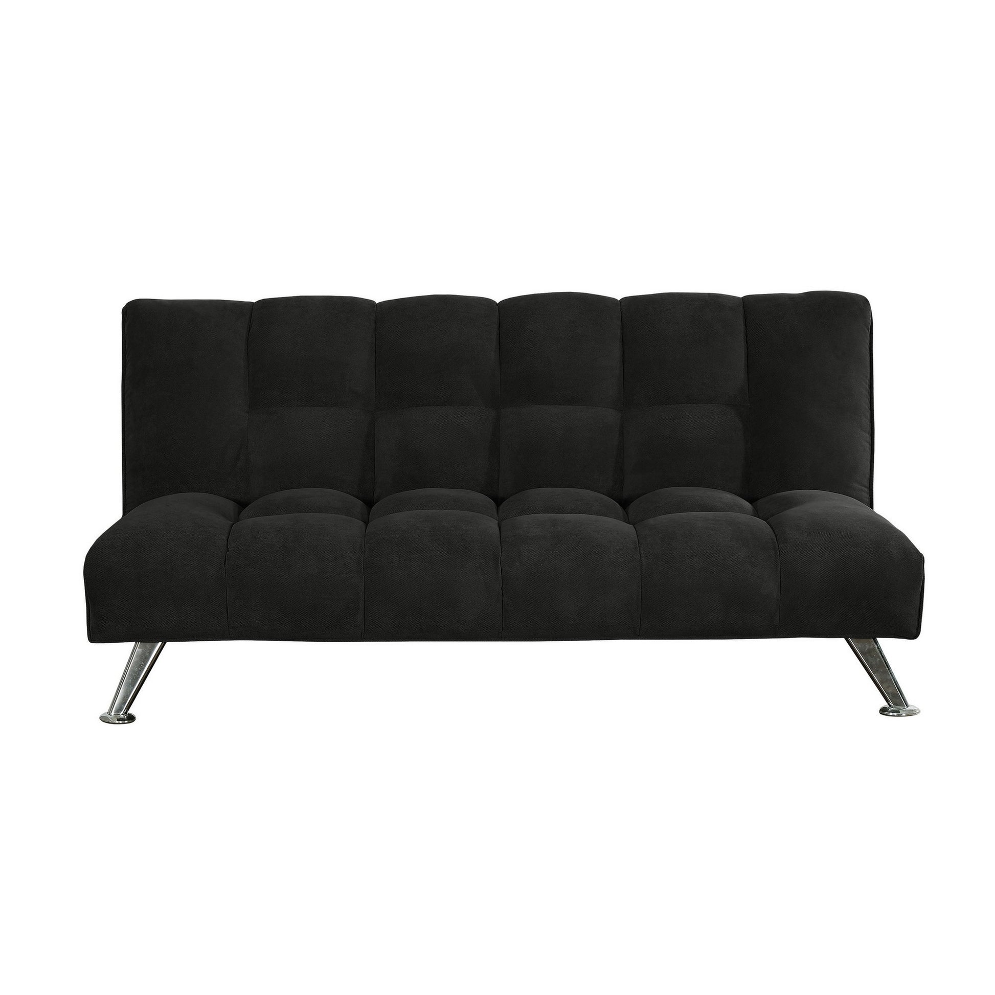 75 Inch Sofa Bed, Pocket Coils And Spring, Stylish Tufted Black Fabric Twin Black Wood Fabric