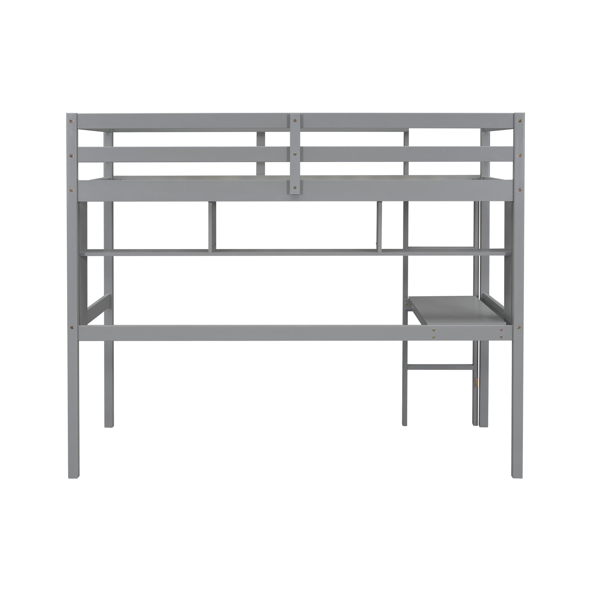 Twin Size Loft Bed With Desk And Shelves, Safety Guardrail And Ladder,Grey Twin Grey Pine
