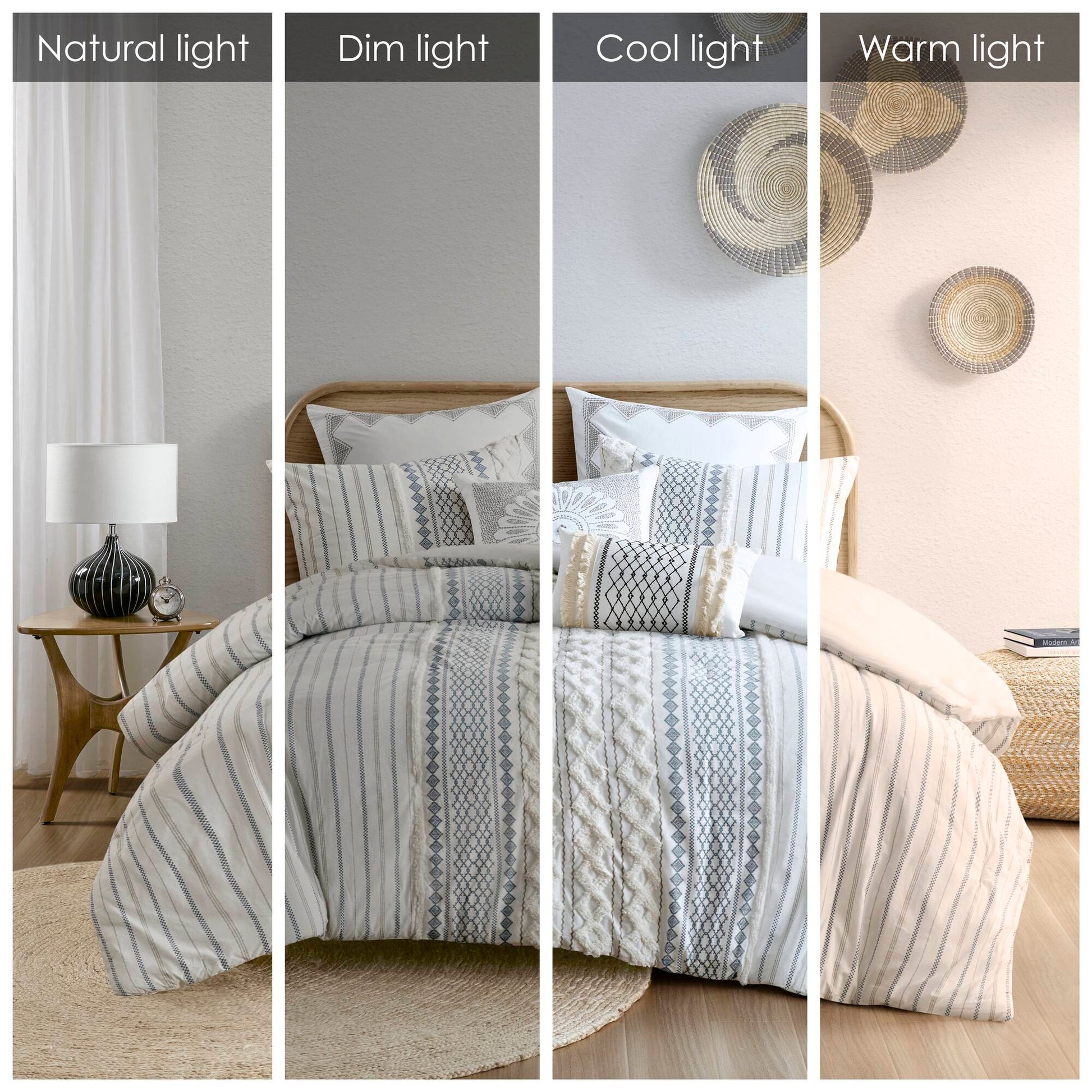 Cotton Printed Comforter Set With Chenille White Navy King Cal King King White Navy Cotton