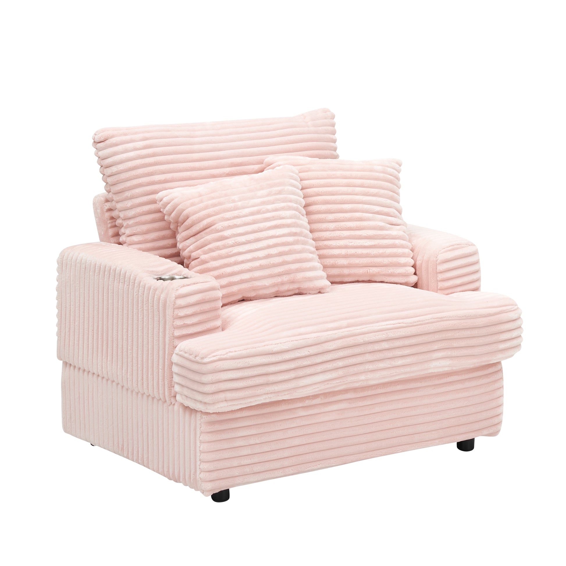39 Inch Spring Upholstered Armchair And Ottoman Set Comfortable Single Sofa With Cup Holder And Corduroy Fabric, Perfect For Living Room Or Bedroom Pink Corduroy 1 Seat