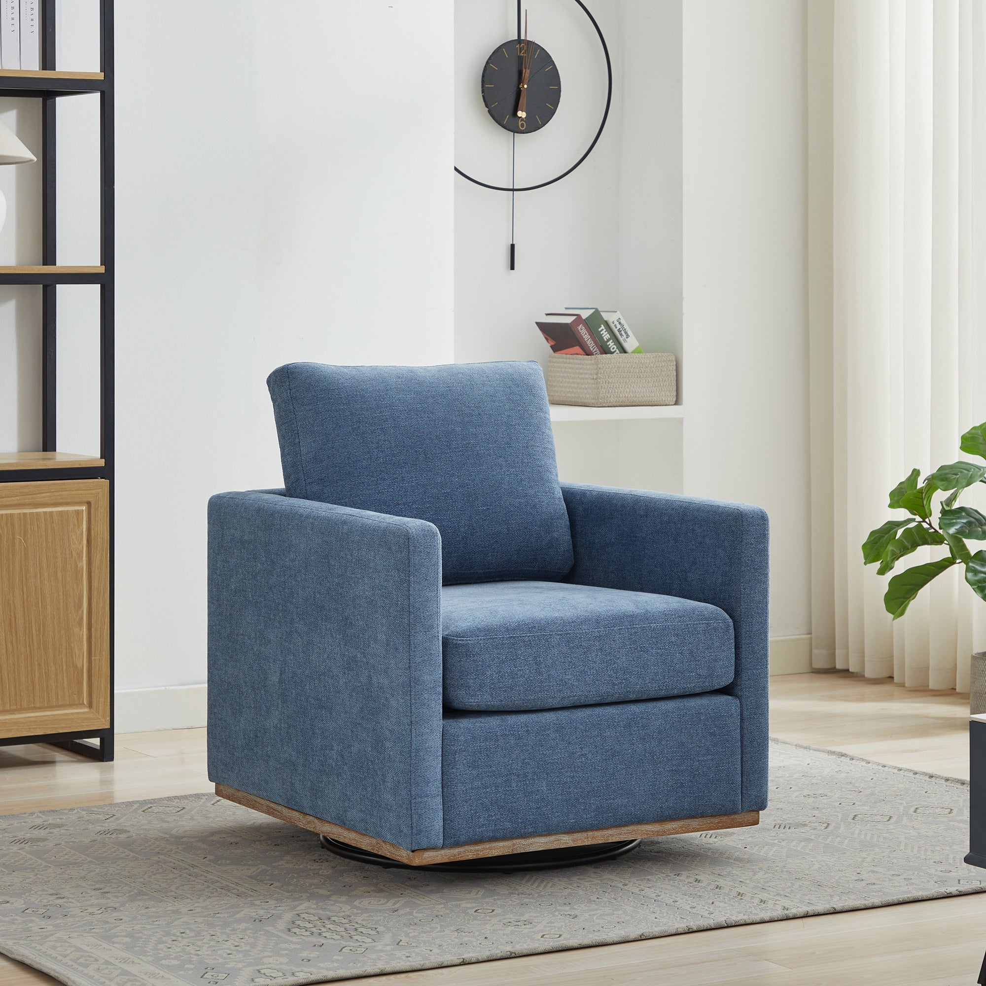 30.7"W Square Upholstered Swivel Accent Chair And Comfy Accent Single Sofa Chair, 360 Degree Club Chair, Lounge Armchair For Living Room Bedroom Apartment Nursery. Blue Blue Chenille