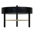 Modern Round Wood Rotating Tray Coffee Table With Storage & Metal Legs In Black Black Metal,Rubber Wood