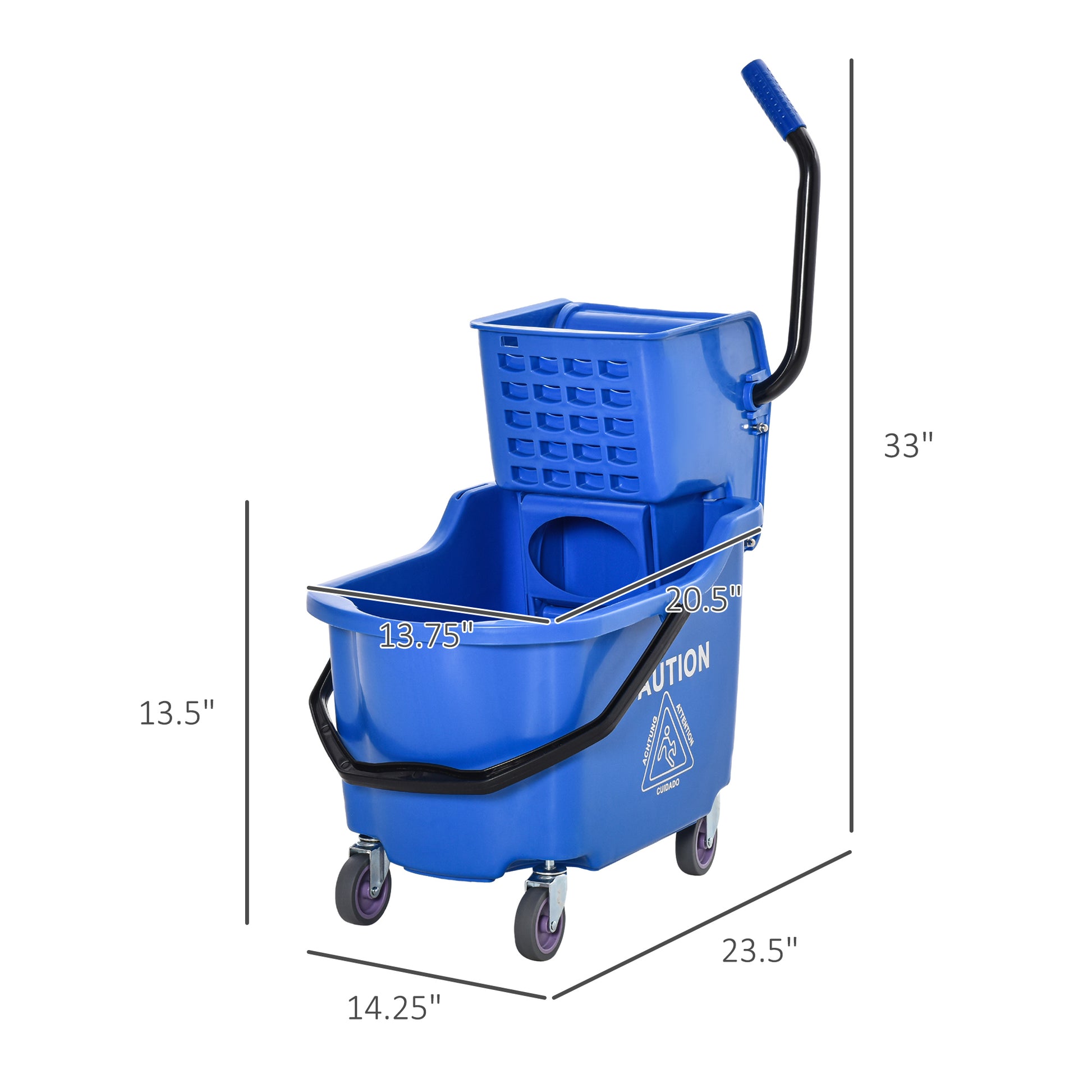 Homcom Mop Bucket Cart With Side Press Wringer, Metal Handle And 34 Quart Capacity, Blue Blue Plastic
