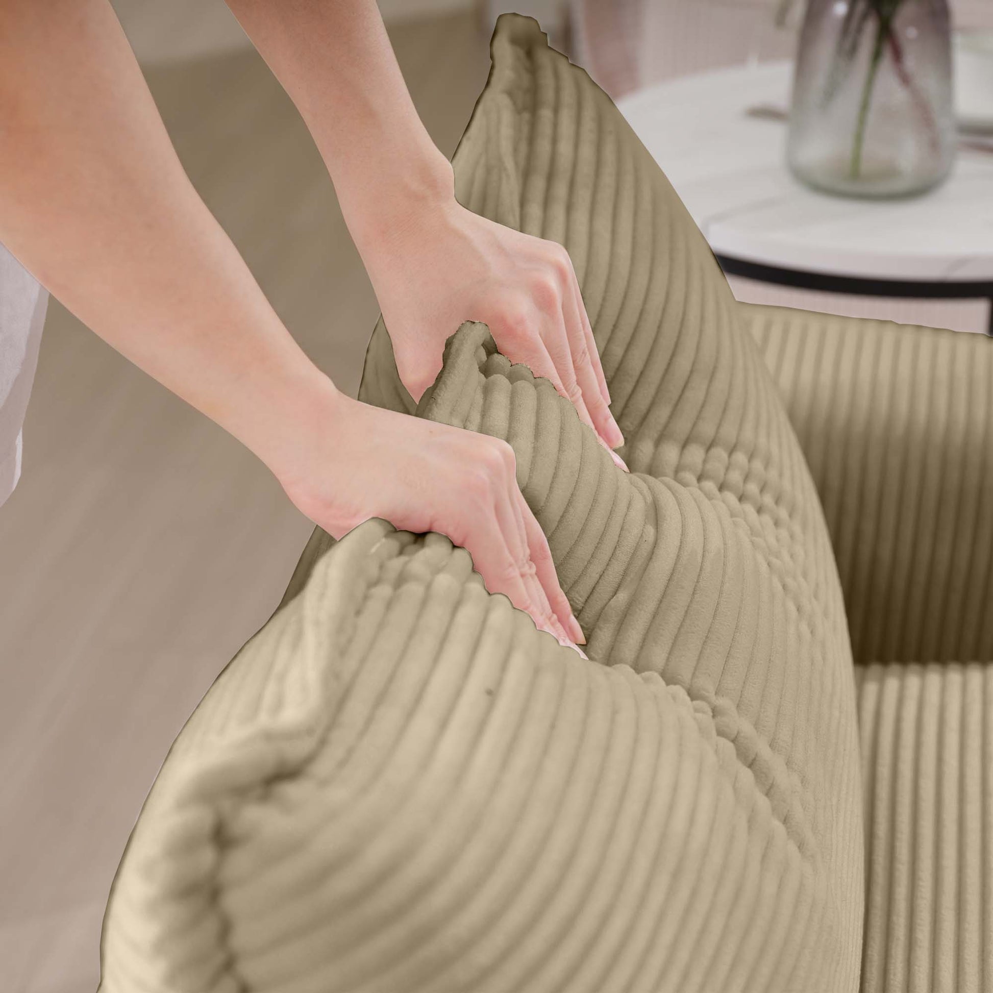 Warm And Cozy Sofa Set With Soft Cushions And Pillows, Home Theater Style Sofa Set Consisting Of One 2 Seater Sofas And Two Single Sofa In Tan Corduroy Fabric Tan Corduroy 4 Seat