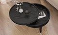 Modern Round Wood Rotating Tray Coffee Table With Storage & Metal Legs In Black Black Metal,Rubber Wood