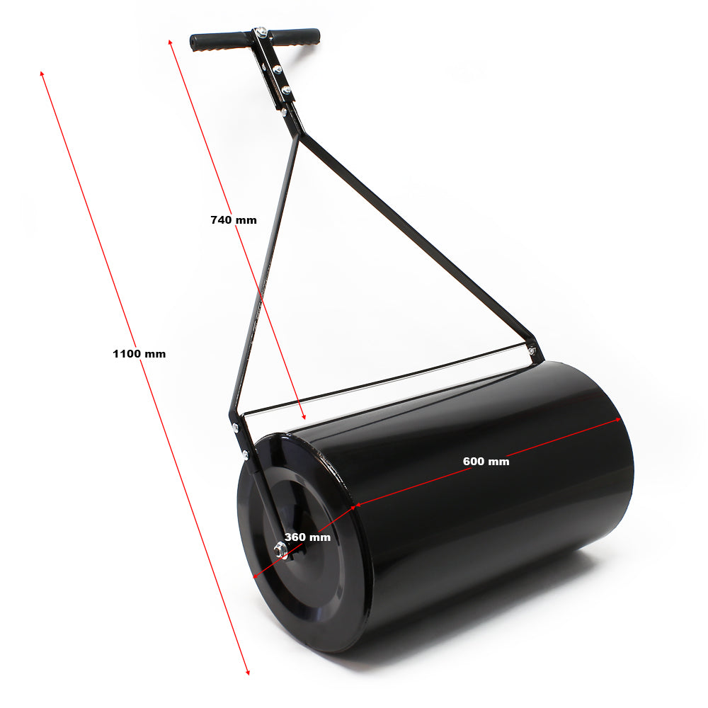 Combination Push Tow Poly Lawn Roller With Easy Turn Tethered Plug, 14 By 24" 60L 16 Gallon Black Steel