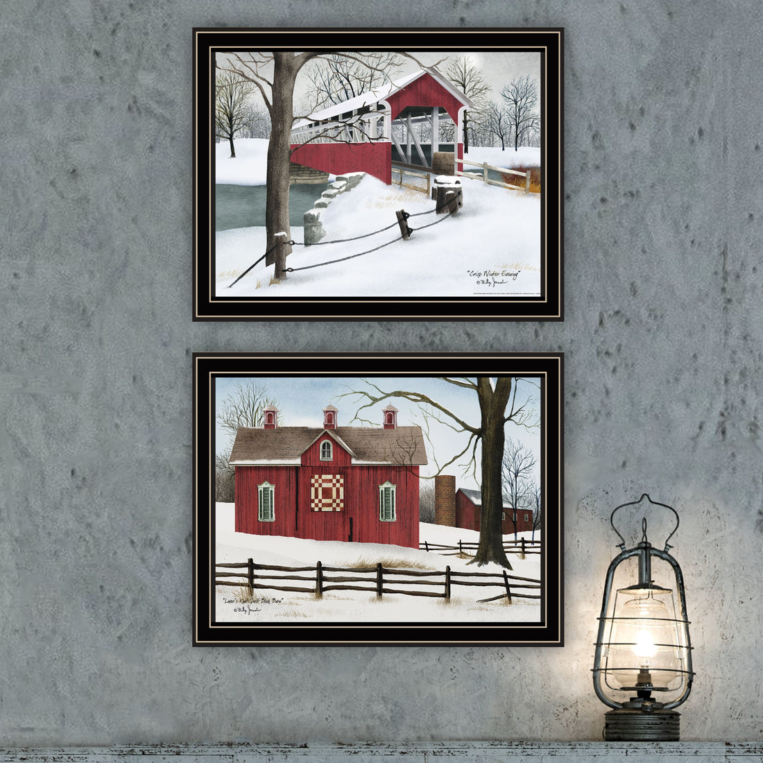 2 Piece Vignette Lovers Knot Quilt Barn, Covered Bridge Black Framed Wall Art For Living Room, Bedroom Wall Art Print For Home Decor By Billy Jacobs Multi Wood Paper