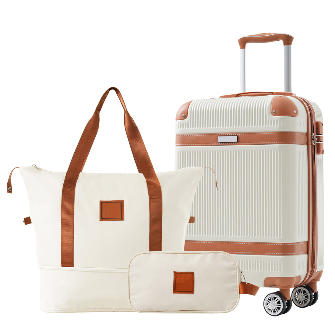Hardshell Luggage Sets 3 Piece Carry On Suitcase Double Spinner Wheels With Tsa Lock For Men Women, White 20In White Abs