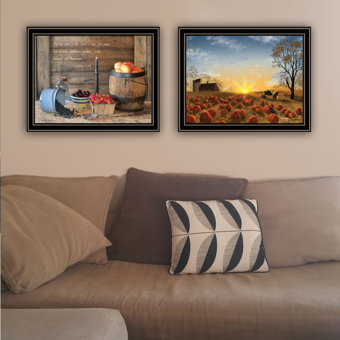 2 Piece Vignette Autumn Sunrise, Fruit Of The Spirit Black Framed Wall Art For Living Room, Bedroom Wall Art Print For Home Decor By Billy Jacobs Multi Wood Paper