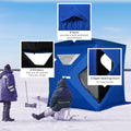 Outsunny 2 4 People Ice Fishing Shelter, Pop Up Portable Ice Fishing Tent With Carry Bag, Two Doors, Windows And Vents, Ice Shanty For Winter Fishing, Blue Blue Fabric