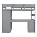 Full Size Wooden Loft Bed With Wardrobe, Desk, Drawers, Shelves, Gray Full Gray Plywood