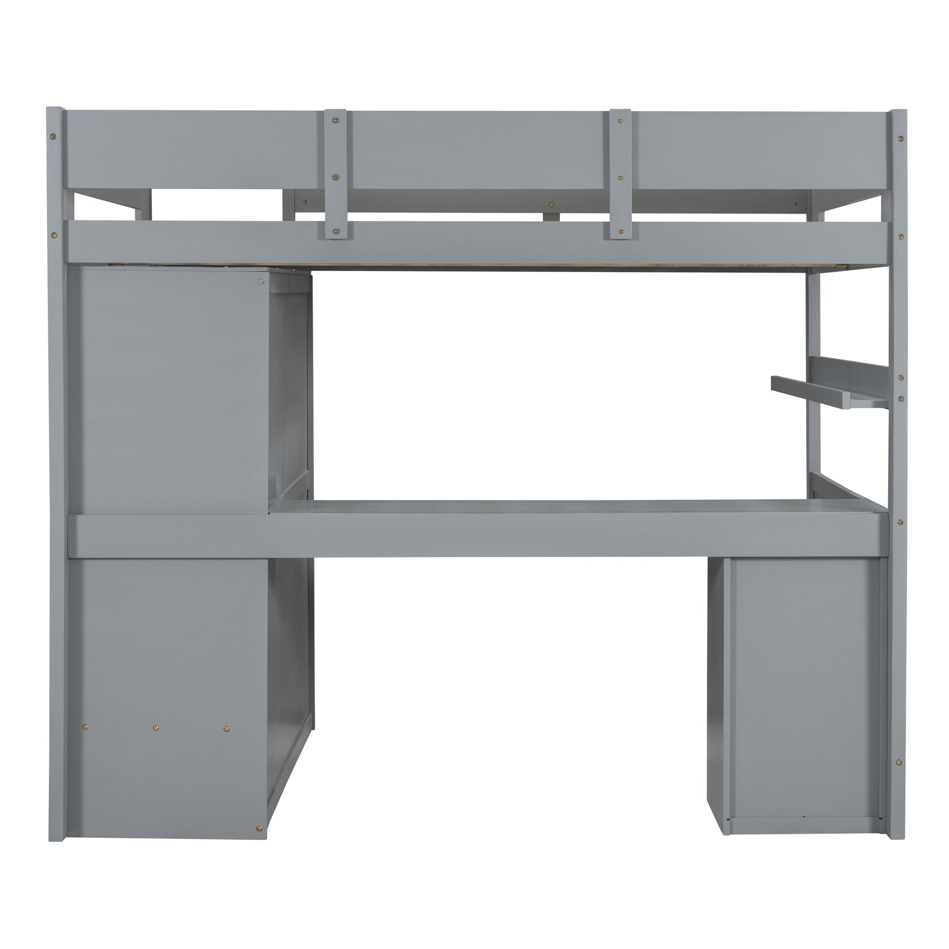 Full Size Wooden Loft Bed With Wardrobe, Desk, Drawers, Shelves, Gray Full Gray Plywood