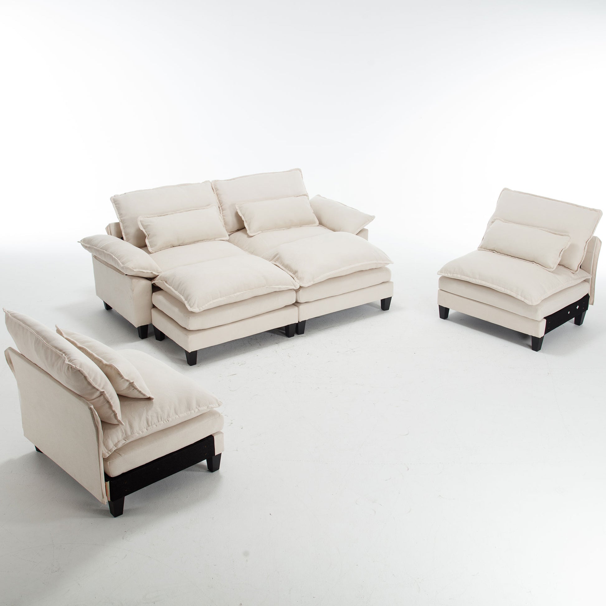 154.8" Oversized Modular Sofaice Velvet Large U Shaped Couch Comfy Upholstered 4 Seat Sofa With 2 Ottoman, 4 Lumbar Pillow, Deep Seat Couch For Living Room Beige Wood Primary Living Space Modern Foam Polyester 6 Seat