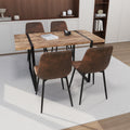 Mdf Dark Wood Dining Table And Modern Dining Chair 4 Piece Set, Medieval Wooden Kitchen Dining Table Set, Rectangular Metal Base, Dining Table And Suede Chair Wood Mdf