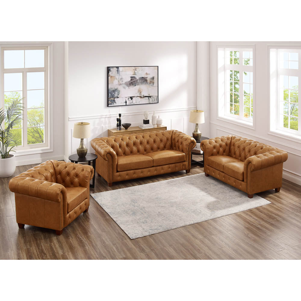 Kingston Waxy Pull Up Leather Sofa Brown Down Filling Genuine Leather 3 Seat