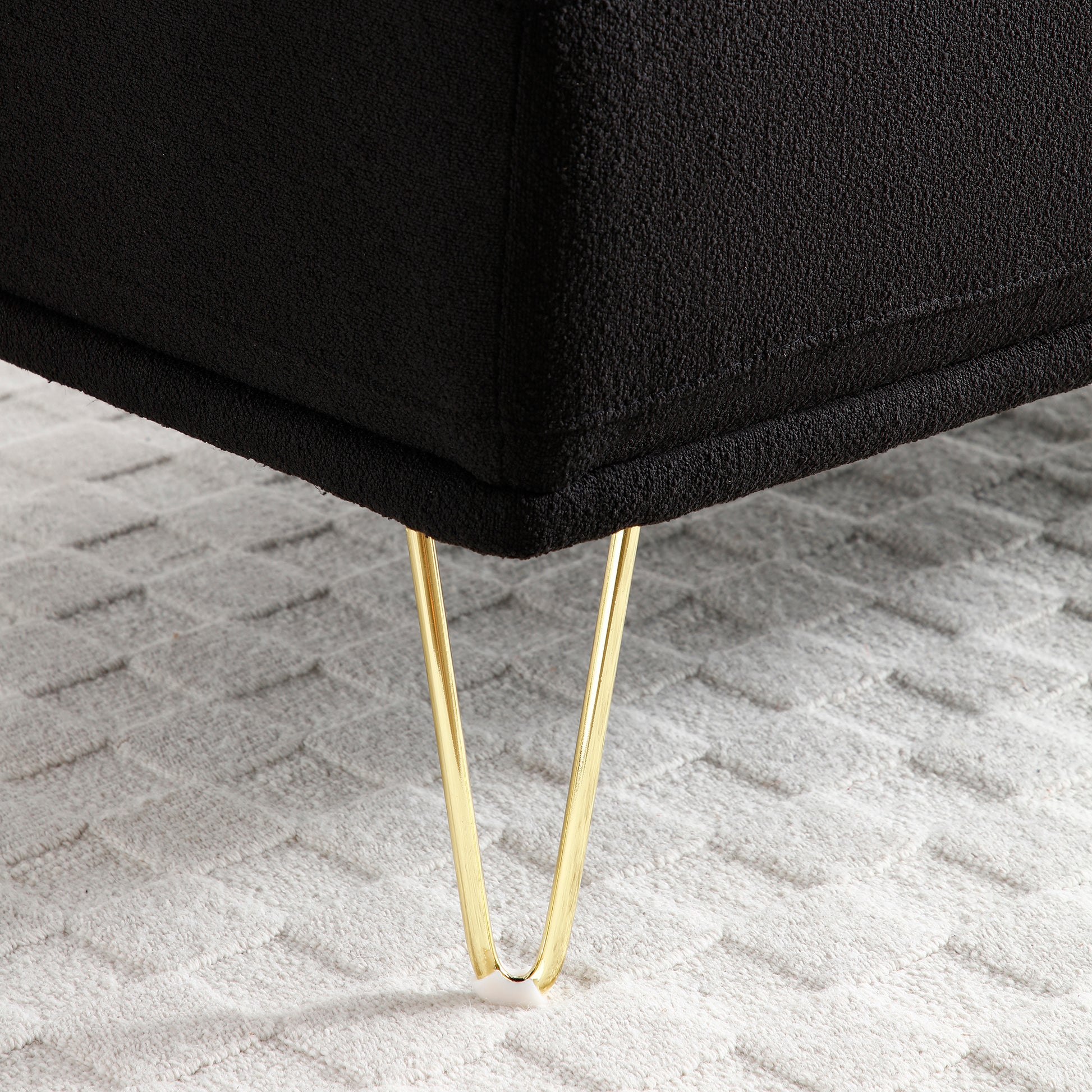 56.3"Inch Width Modern End Of Bed Bench,Teddy Fabric Upholstered 2 Seater Sofa Couch Entryway Ottoman Bench, Fuzzy Sofa Stool Footrest Window Bench With Gold Metal Legs For Bedroom, Living Room,Black Black Wood Modern Foam Teddy 2 Seat