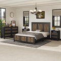 4 Pieces Bedroom Sets, Queen Size Farmhouse Platform Bed With Wooden Strip Decoration, Storage Nightstand And Dresser With Metal Handle, Black Queen Black 4 Piece Set Particle Board