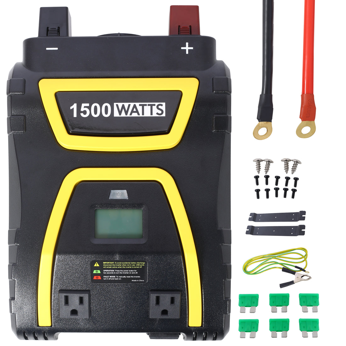 1500 Watts Power Inverter Modified Sine Wave Car Led Displayportable Ac Power Emergencies, Job Sites, Trucks Boats Off Grid Rv Camping,12V To 115 Volts Black Plastic
