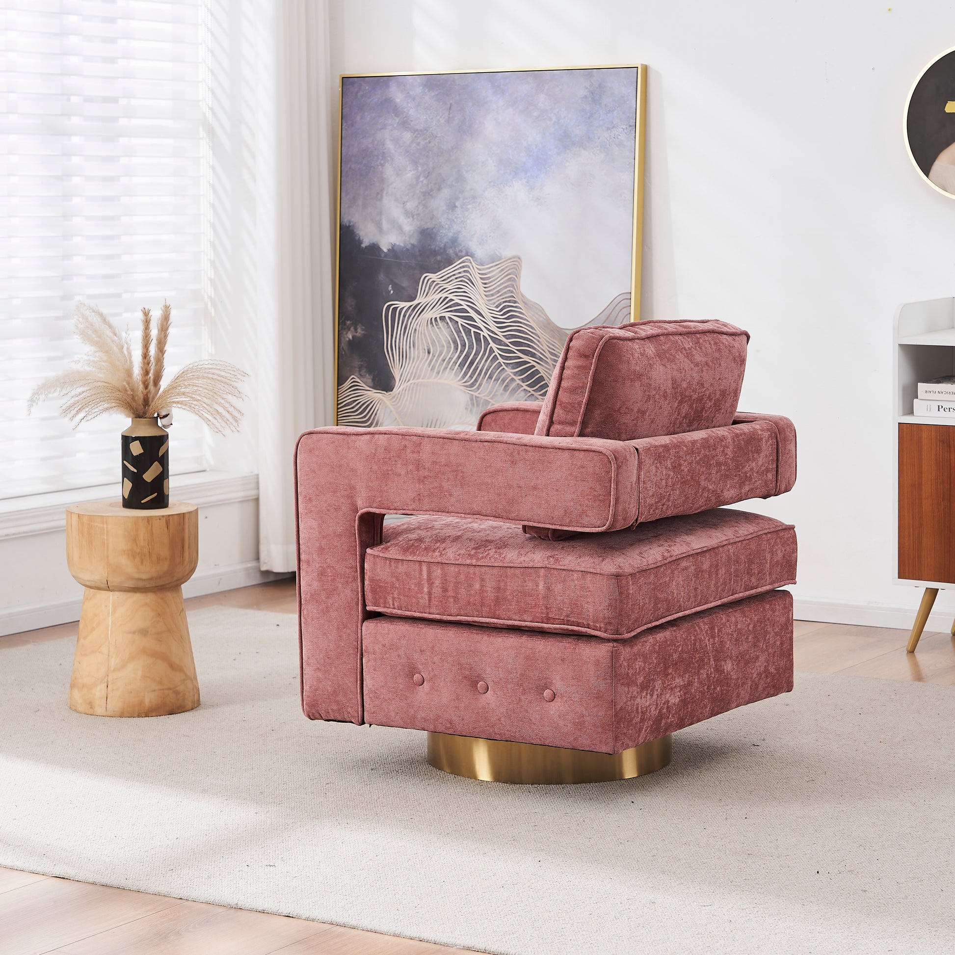 Swivel Barrel Chair For Living Room,360 Degree Swivel Club Modern Accent Single Sofa Chair, Small Leisure Arm Chair For Nursery, Hotel, Bedroom, Office Pink Primary Living Space Modern Linen