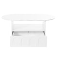 Flexible Cream Style Coffee Table With 2 Brake Wheels, Cloud Top Side Table With Drawer, Irregular Center Table With Large Storage For Living Room, White, 39.37''X 23.6'' White Particle Board