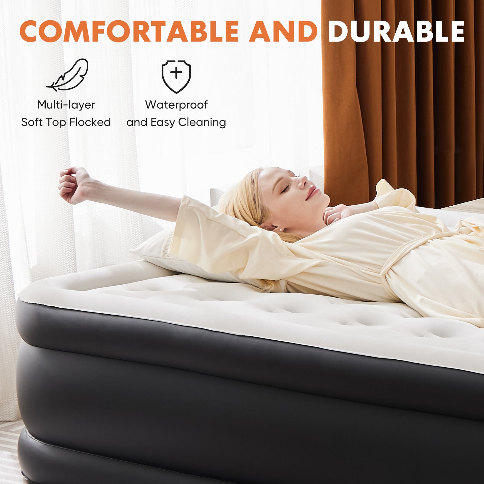 Inflatable Air Mattress With Built In Pump, Queen Size 18In Black Pvc Queen