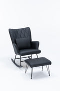 Rocking Chair, Glider Chair,Rocking Accent Chair With Lumbar Pillow And Ottoman For Nursery Living Room Bedroom Black Pu