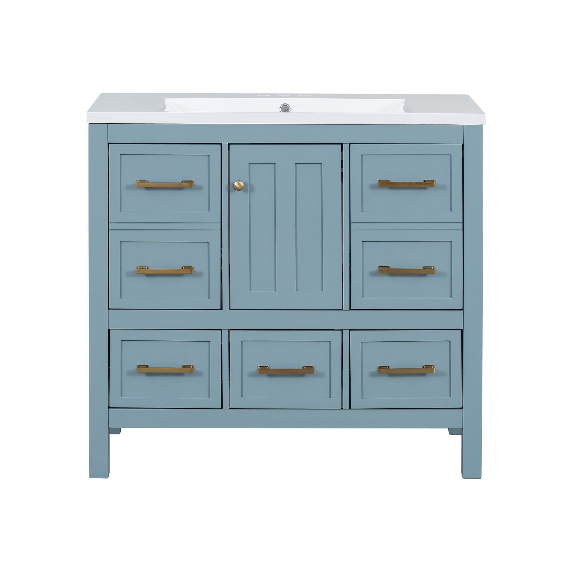 36'' Bathroom Vanity With Resin Sink Combo, Solid Wood Frame Bathroom Storage Cabinet, Freestanding Vanity Set With 5 Drawers& Soft Closing Doors Same As Sw000142Aam Blue Bathroom Solid Wood Mdf Resin