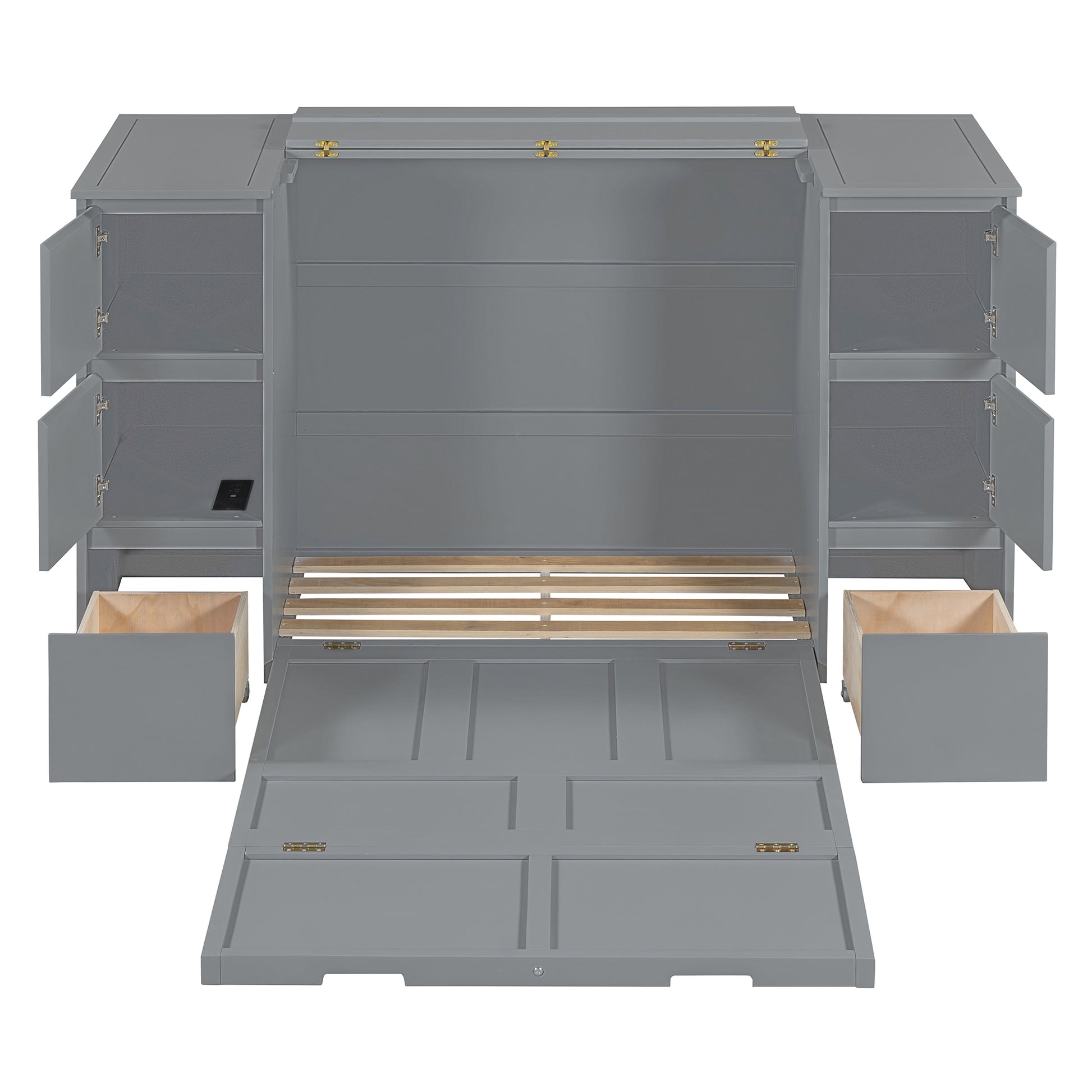 Twin Size Murphy Bed With Drawers, Cabinets And Usb Ports,Gray Twin Gray Mdf Lvl