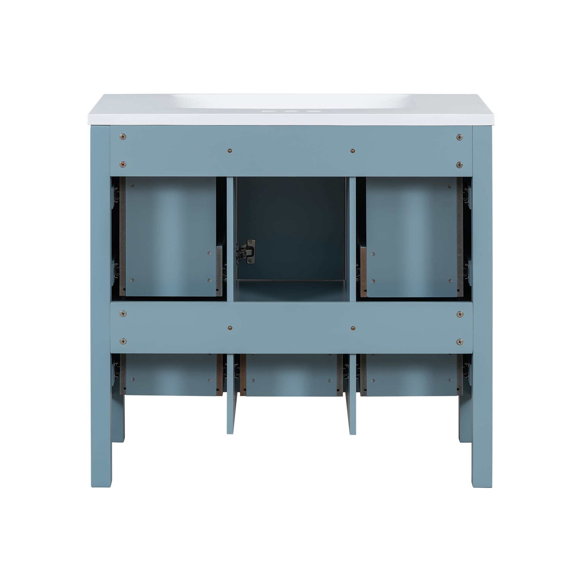 36'' Bathroom Vanity With Resin Sink Combo, Solid Wood Frame Bathroom Storage Cabinet, Freestanding Vanity Set With 5 Drawers& Soft Closing Doors Same As N710S136002M Blue Bathroom Solid Wood Mdf Resin