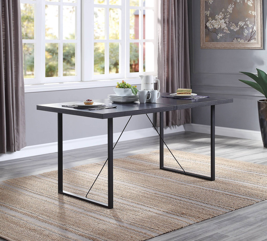Grey Oak And Black Dining Table With Sled Base Black Dining Room Rectangular Wood Metal Sled