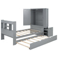 Twin Size Platform Bed With Storage Headboard And Footboard, Pull Out Shelves And Twin Size Trundle, Gray Box Spring Not Required Twin Gray Wood Bedroom Bed Frame Solid Wood Mdf