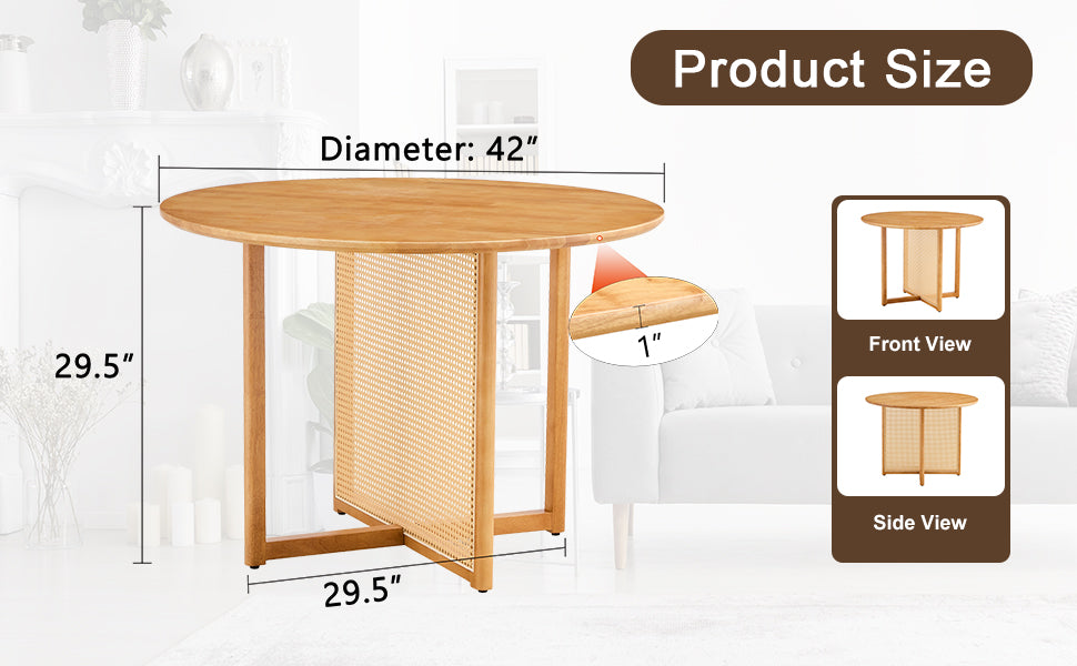 Chinese Countryside Retro Solid Wood Round Table, Simple Modern Imitation Rattan Table, Wooden Table, Desk. Suitable For Dining Room, Living Room, Office Wood Rubber Wood