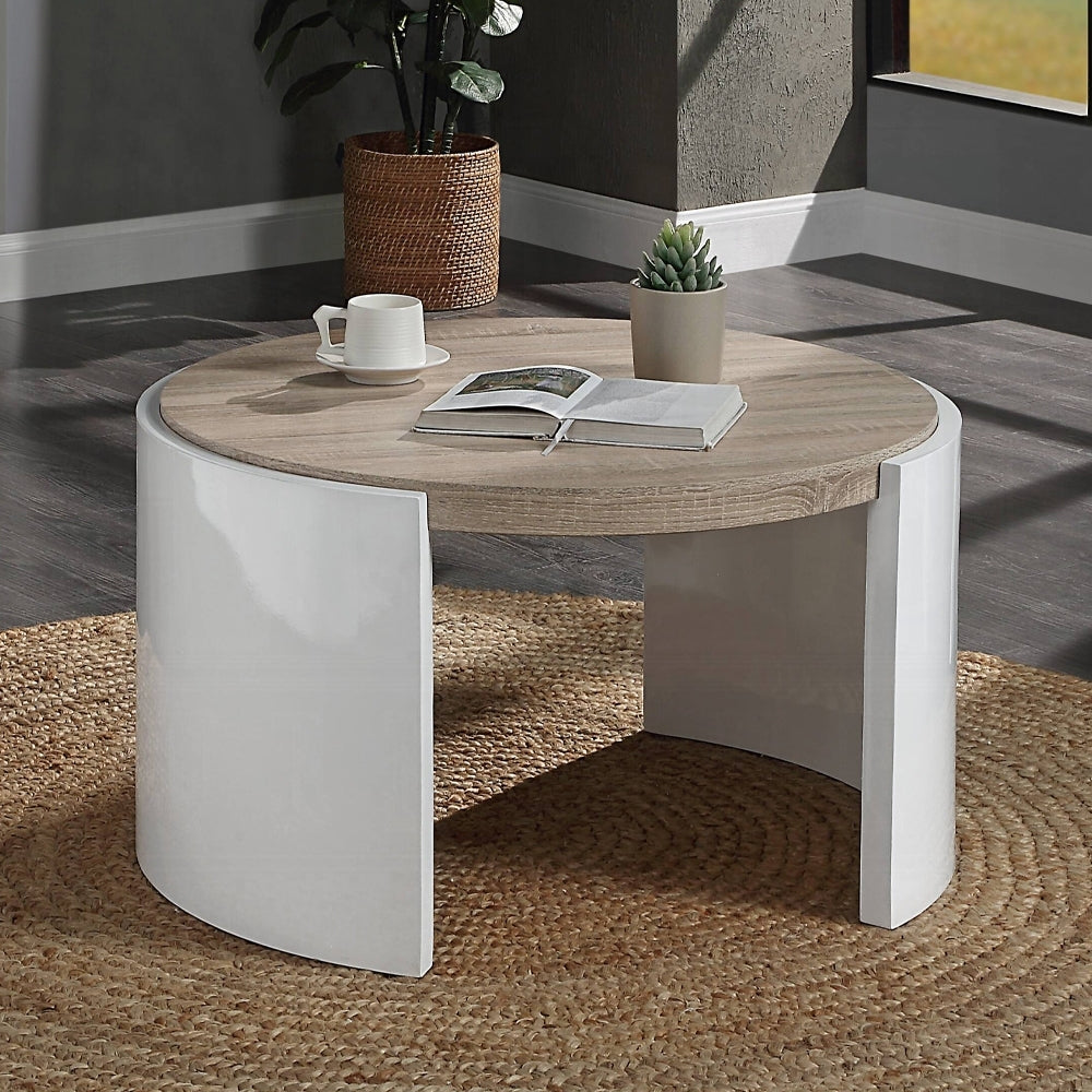 Oak And White High Gloss 1 Drawer Coffee Table Oak Primary Living Space Round Mdf Sled