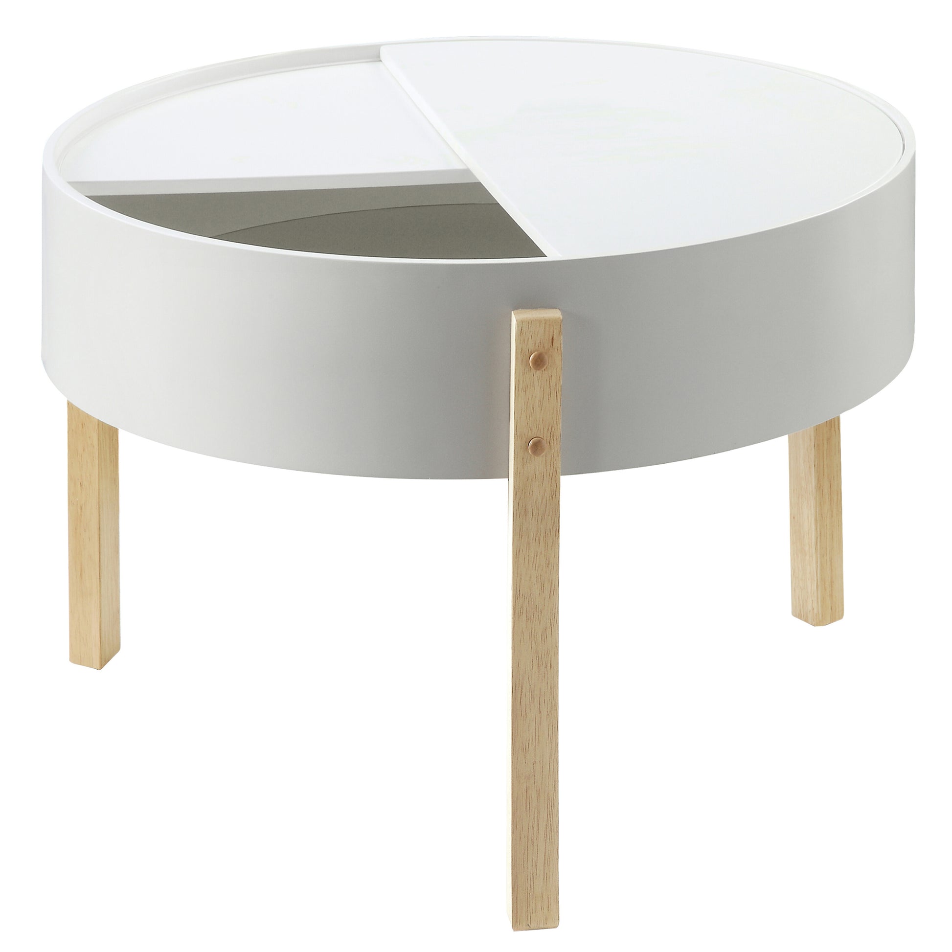 White And Natural Coffee Table With Hidden Storage White Primary Living Space Pine Round Wood