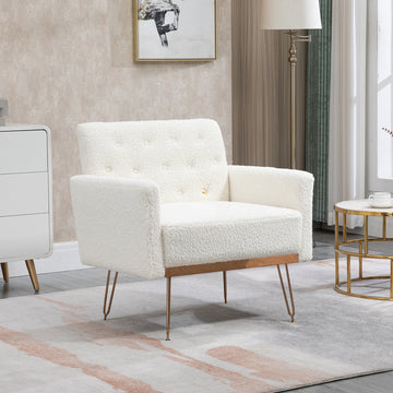 Coolmore Armchair Single Sofa Modern Tufted Upholstered Side Reading Chairs With Arm And Gold Metal Leg For Living Room Bedroom White Teddy White Teddy Foam Teddy