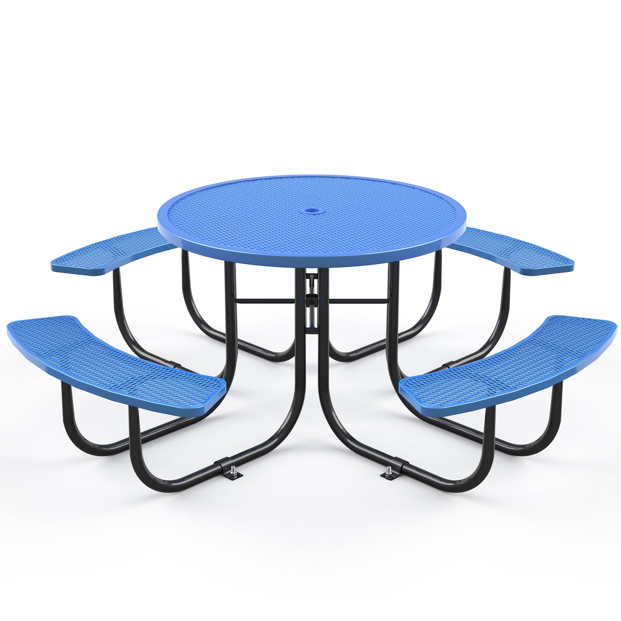 Round Outdoor Steel Picnic Table 46" Blue ,With Umbrella Pole,Blue Blue Steel Steel