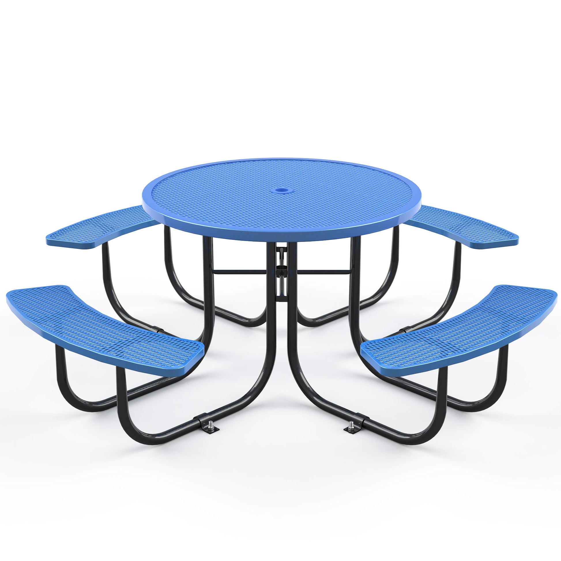 Round Outdoor Steel Picnic Table 46" Blue ,With Umbrella Pole,Blue Blue Steel Steel