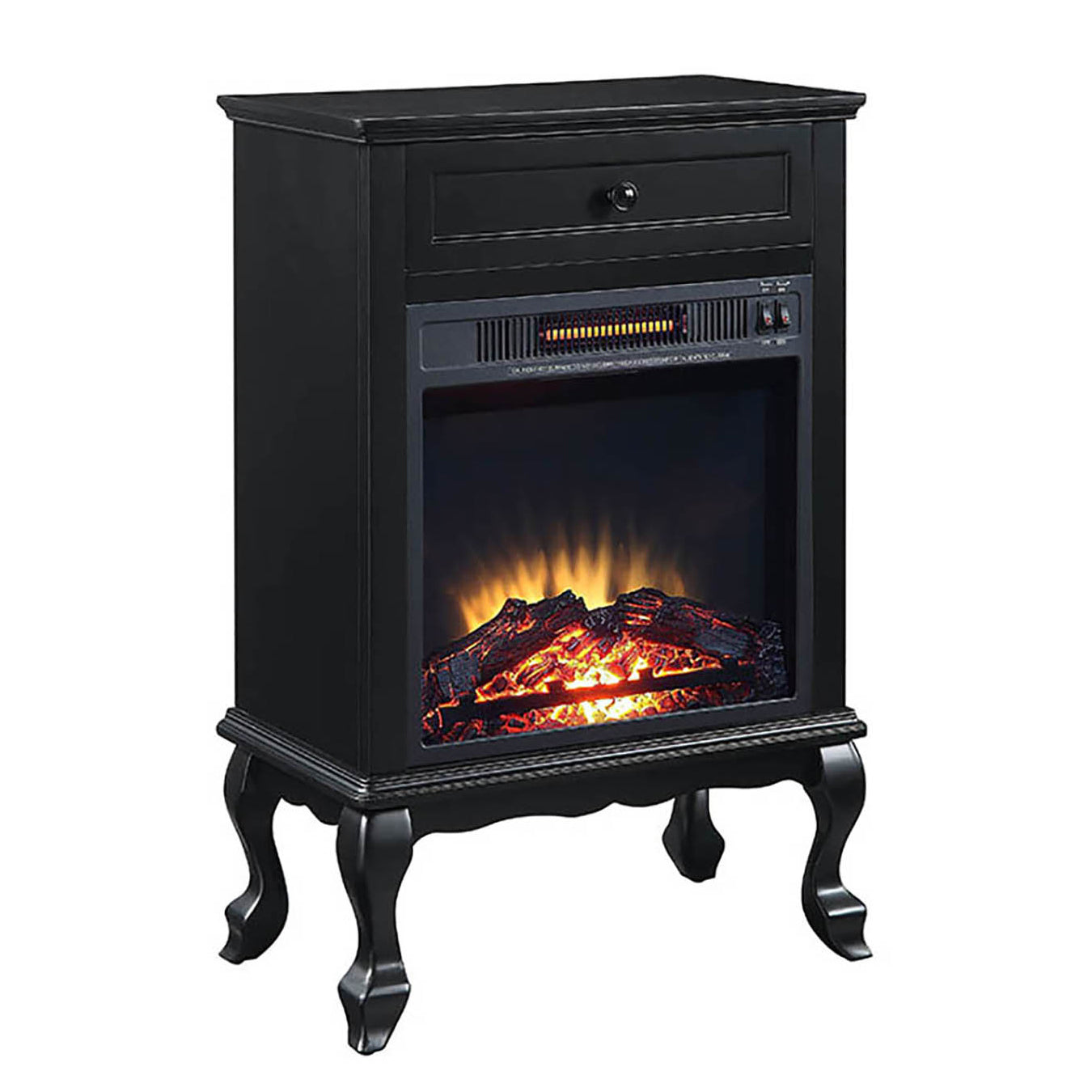Black 1 Drawer Fireplace With Queen Ann Leg Electric Black Primary Living Space Freestanding Wood Electric