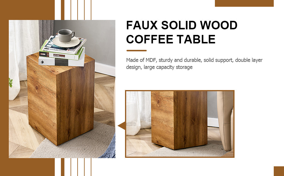 Compact Mdf Coffee Table: 11.8X11.8X19.6 Inches, Stylish Texture Design Wood Mdf