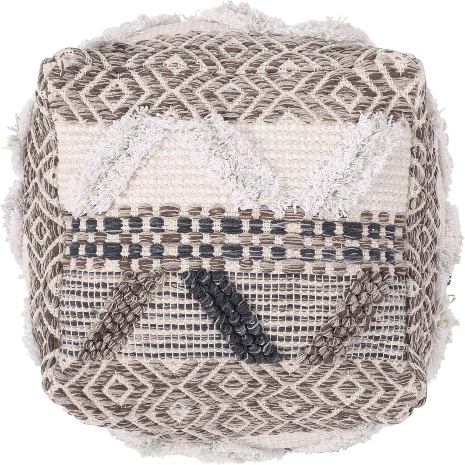 Woven Wool Pouf Multi Fabric