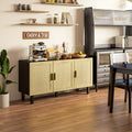 Homcom Sideboard Buffet Cabinet, Kitchen Cabinet, Coffee Bar Cabinet With 3 Rattan Doors And Adjustable Shelves, Black And Natural Black Natural Particle Board