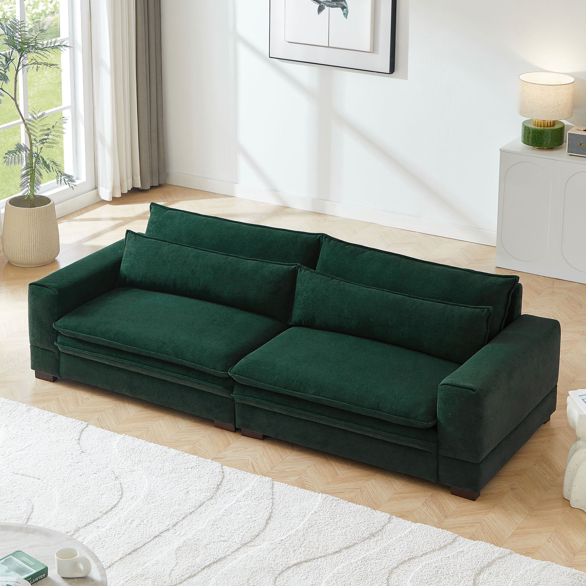 104.72'' Mid Century Sofa Couch Modern Upholstered Couch For Livingroom,Bedroom, Apartment, Home Office Green Green Fabric 4 Seat