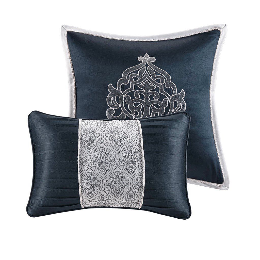 8 Piece Jacquard Comforter Set Navy Silver Queen Queen Navy Silver Polyester