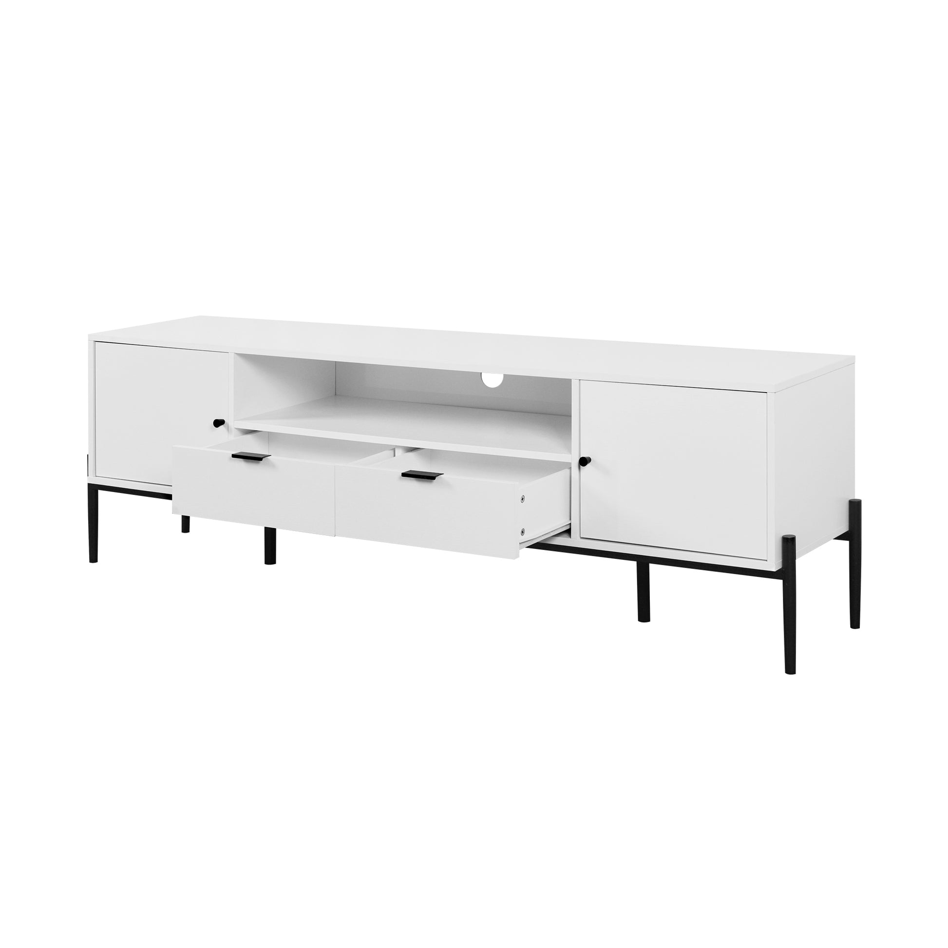 Modern Tv Console, Entertainment Center With Storage For Living Room 70.86X15.74X21.85Inch 5 Or More Spaces White Primary Living Space Particle Board