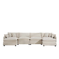 Cloud Like Comfy Soft Upholstered 4 Seater Modular Sofas With 2 Ottomans, 4 Seat U Shape Corduroy Fabric Sofa,Light Beige Corduroy Fabirc Beige Corduroy 4 Seat
