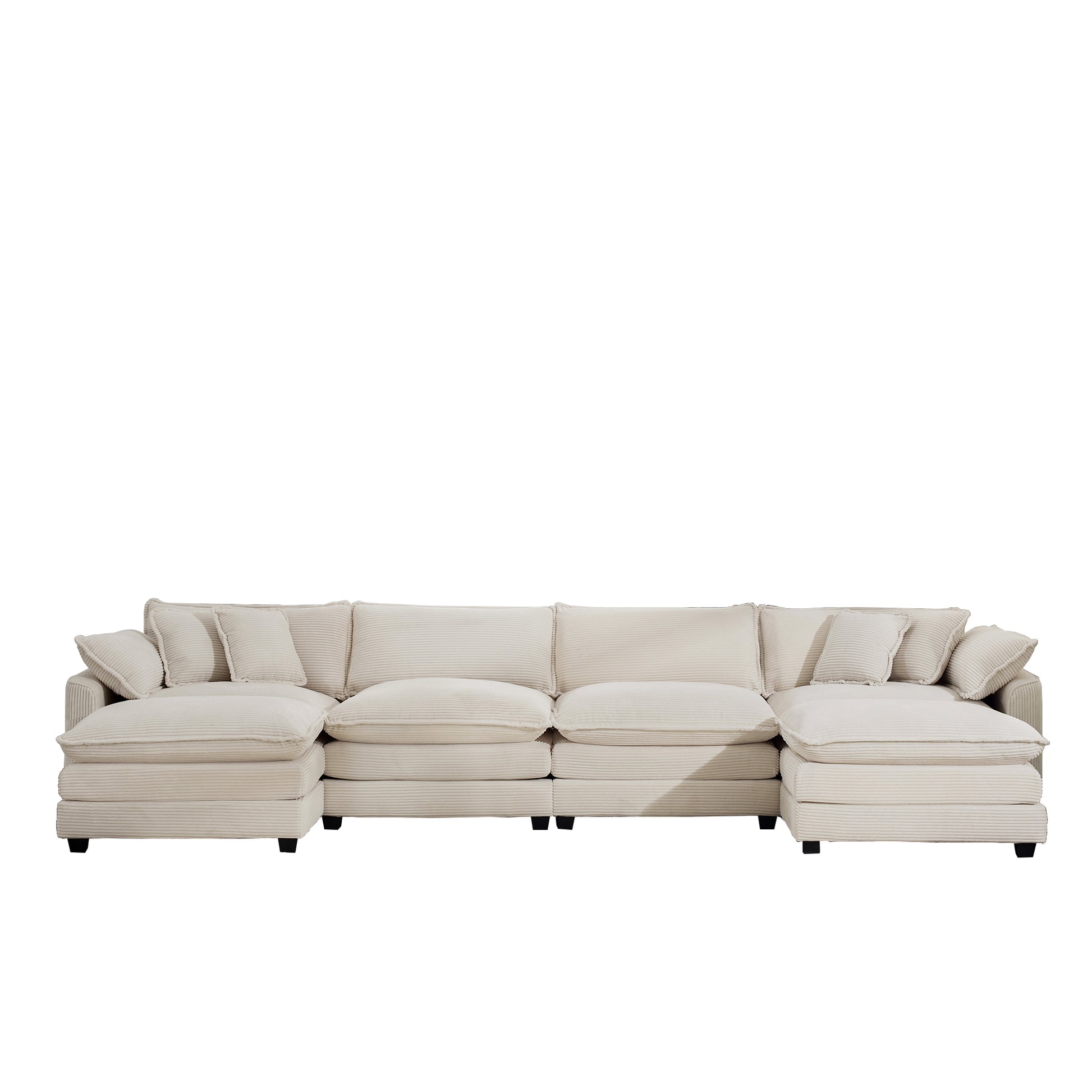 Cloud Like Comfy Soft Upholstered 4 Seater Modular Sofas With 2 Ottomans, 4 Seat U Shape Corduroy Fabric Sofa,Light Beige Corduroy Fabirc Beige Corduroy 4 Seat